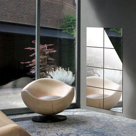 WALFRONT Square Wall Mirror, 9/16 PCS 3D Decal Mosaic Home Bathroom Decor Self Adhesive Wall Stickers Plastic Mirror Tiles Set 6in * 6in