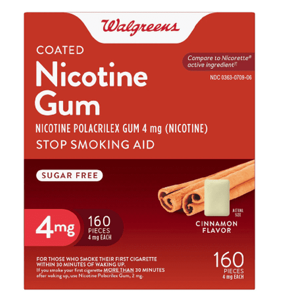 WALGREENS NICOTINE Gum 160 Pieces 4 MG Cinnamon Flavor