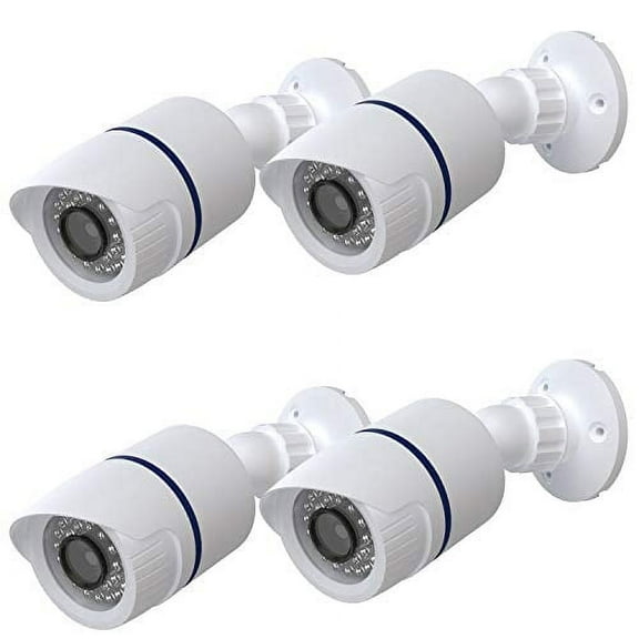 WALI Bullet Dummy Fake Simulated Surveillance Security CCTV Dome Camera Indoor Outdoor with One LED Light, Warning Security Alert Sticker Decal (TC-W4), 4 Packs, White
