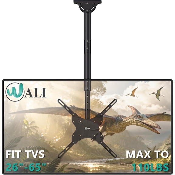 WALI Ceiling TV Mount for 26-65 Inch LCD LED OLED 4K TVs, Hanging Pole Ceiling Mount TV Bracket Up Down, TV Ceiling Mounts for Gym Patio Gazebo, up to 110 lbs, Max VESA 400x400mm (CM2665), Black