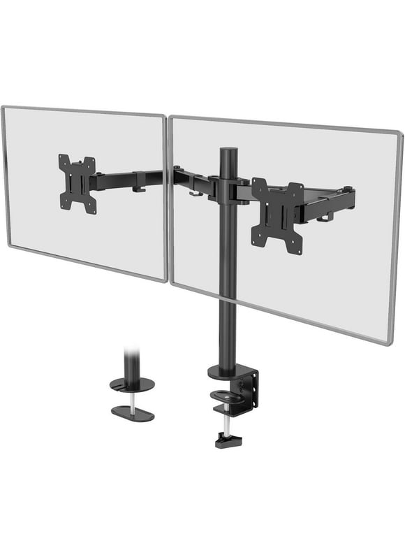 WALI Dual LCD Monitor Fully Adjustable Desk Mount Stand Fits 2 Screens up to 27 inch, 22 lbs. Weight Capacity per Arm (M002), Black Dual Arm