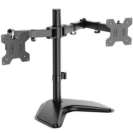 WALI Dual Monitor Stand for Desk, Computer Monitor Stands for 2 Monitors up to 27 inch inches, Dual Monitor Mount Fits up to 22lbs, Free Standing Full Motion Dual Monitor Arm for Desk (MF002), Black