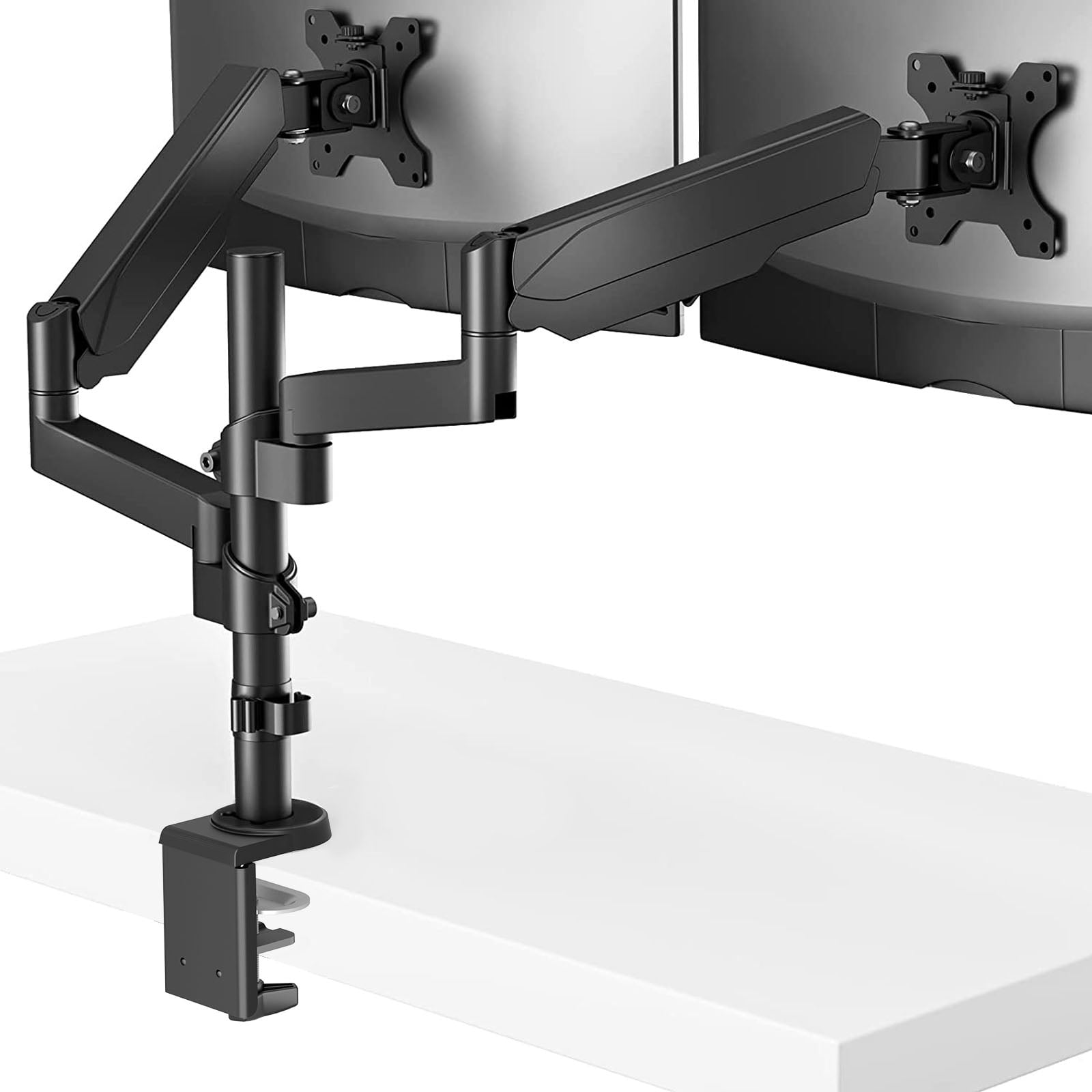 Black Dual Monitor Adjustable Gas Spring Desk Mount