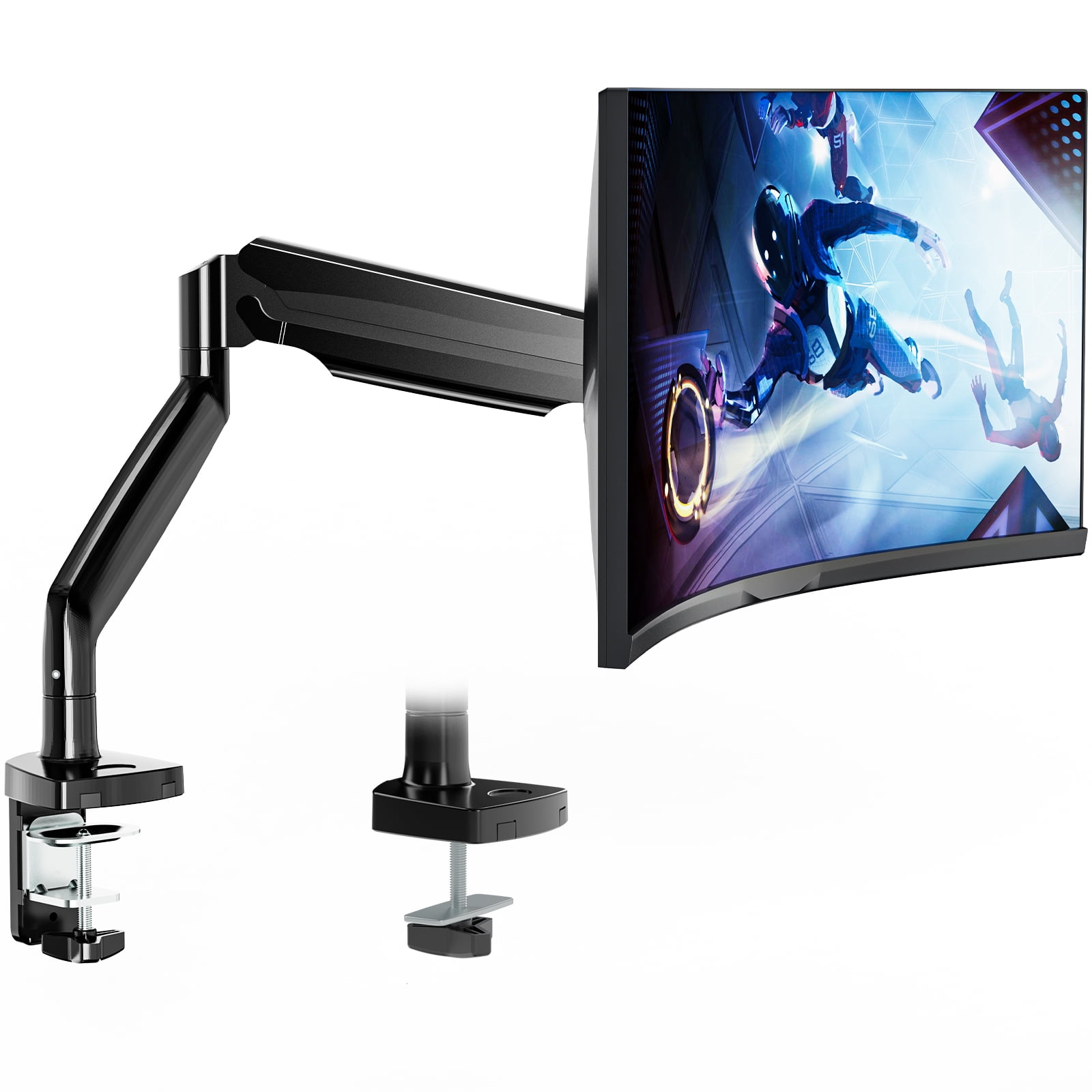 Black Adjustable Gas Spring Single Monitor Arm with Riser