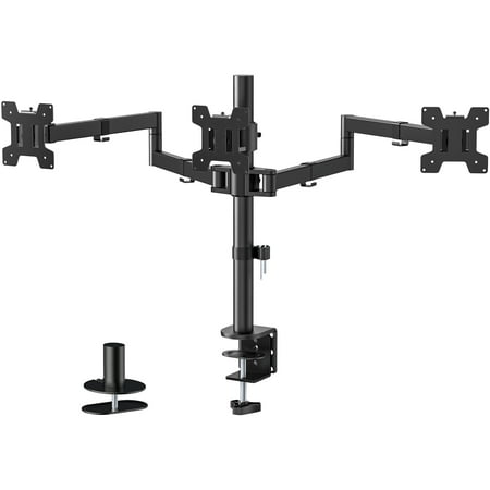 WALI Triple LCD Monitor Desk Mount Fully Adjustable Horizontal Stand Fits 3 Screens up to 27 inch, 22 lbs. Weight Capacity per Arm (M003S), Black