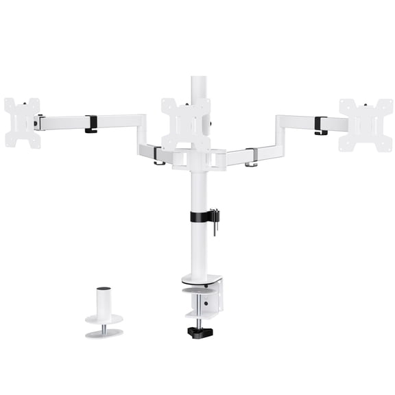 WALI Triple Monitor Mount, Three Monitor Desk Mount Fits 13-27in Screens, Holds up to 22lbs, Multiple Computer Stand with Tilt, Swivel, Rotation, VESA 75x75,100x100mm(M003S-W), White