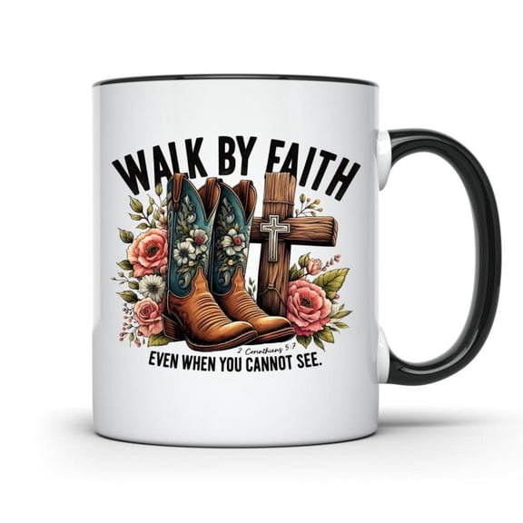 WALK BY FAITH COFFEE MUG INSPIRATIONAL BIBLE VERSE MUG CHRISTIAN 11 OUNCE