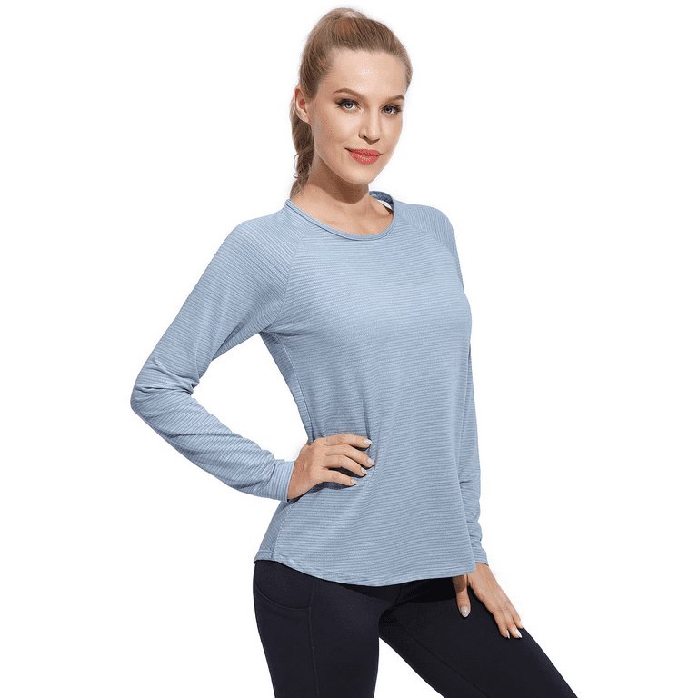 WALK FIELD Long Sleeve Yoga Top Shirts for Women Lightweight Workout  Running T-Shirt Blue XL 