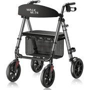 WALK MATE Rollator Walker for Seniors | 10" Wheels, Foldable with Seat, 350lb Load, Grey