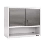 Seville Classics UltraHD  Double Door Lockable Wall Cabinet with Open Shelf, 36 W x 12 D x 30 H, White