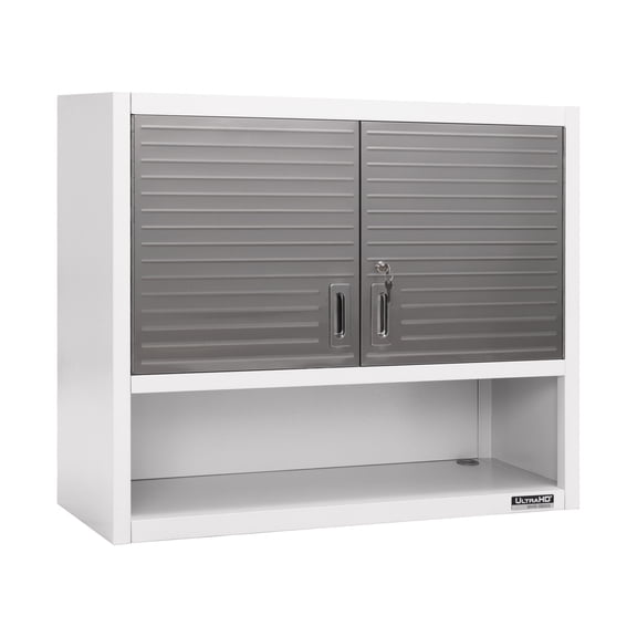 Seville Classics UltraHD® Double Door Lockable Wall Cabinet with Open Shelf, 36" W x 12" D x 30" H, White