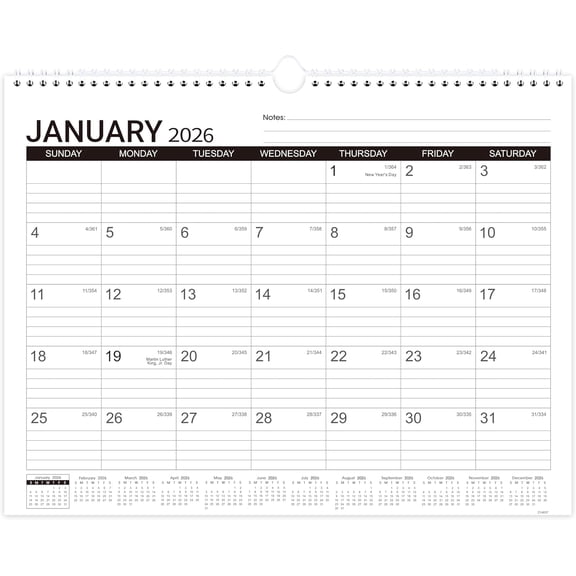 WALL CALENDAR 2026 - DESK/WALL CALENDAR, JANUARY-DECEMBER 2026, 11-1/2"X14.68", RULED BLOCKS, SPIRAL BOUND, MONTHLY CALENDAR