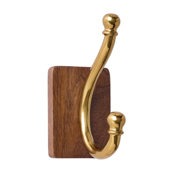 Better Homes & Gardens Modern Heirloom Single Wall Hook, Walnut Wood/Heritage Gold Finish