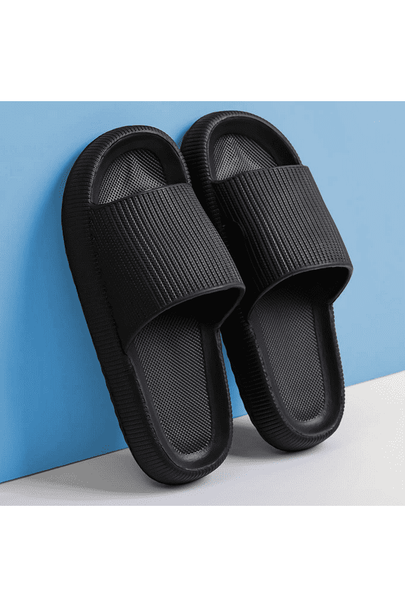 Cloud Slide Sandal for Women and Men, Bathroom shower slippers, EVA Anti-Slip Quick Drying Shower Shoes, Cushioned Thick Sole, Black-01