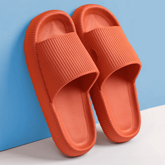 WALL QMER Cloud Slide Sandal for Women and Men, Bathroom shower slippers, EVA Anti-Slip Quick Drying Shower Shoes, Cushioned Thick Sole, Orange