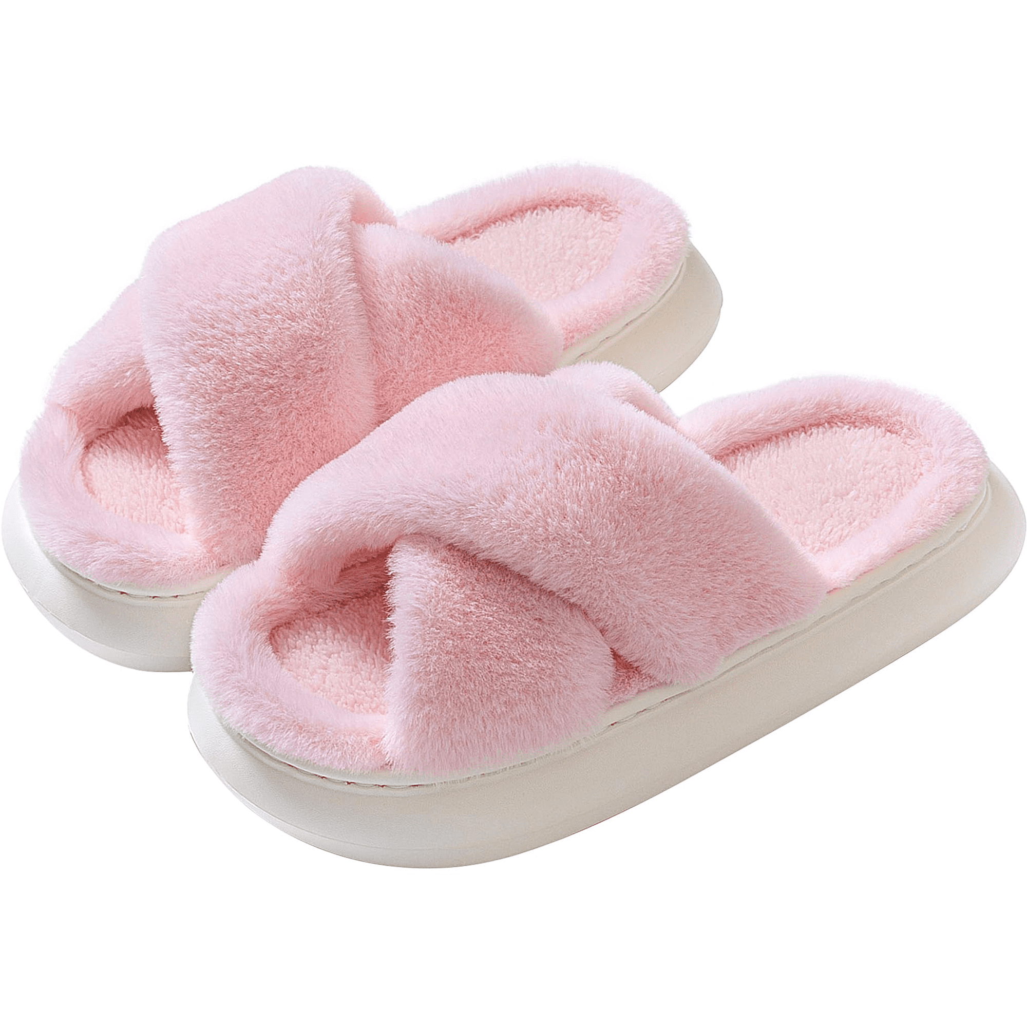 WALL QMER Cross Open Toe Slippers for Women, Warm and Cozy Fluffy Fuzzy ...