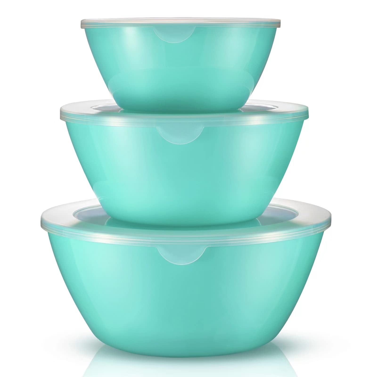 WALL QMER Mixing Bowls with Lids Set, Plastic Mixing Bowls for Kitchen Preparing, Serving and Storing, Set of 3-Includes 3 Bowls and 3 Lids, BPA-FREE Neat Nesting Bowls with Sealing Lids