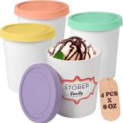 WALL QMER Premium Ice Cream Containers (4 Pack - 8 Ounces Each) Reusable Freezer Storage Tubs with Lids for Ice Cream, Sorbet and Gelato! 4 Colors