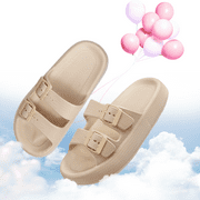 WALL QMER Sandals for Women and Men, Cloud Slides for Women, Women's Comfort Slides Double Buckle Adjustable EVA Flat Sandals, Khaki