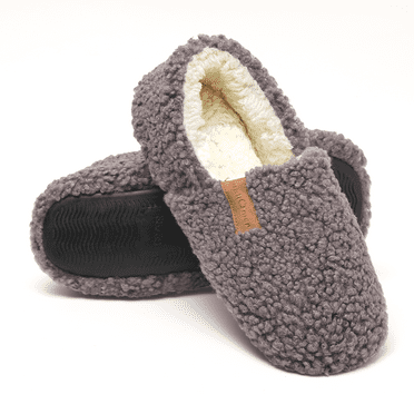 WALL QMER Slippers for Women Indoor/Outdoor, House Shoes Bedroom Non-slip Warm Fluffy Womens Slippers, Women's Fuzzy Memory Foam Closed Back Slippers, Gray
