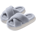 thumbnail image 1 of WALL QMER Slippers for Women Indoor, Women's Fuzzy Slippers, Cross Band Slippers Indoor Outdoor Soft Open Toe Slippers, Gray, 1 of 7