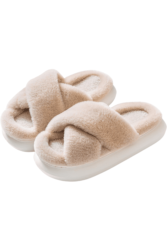 Women’s Soft Open Toe Cross Band Slippers Khaki, US 5-6