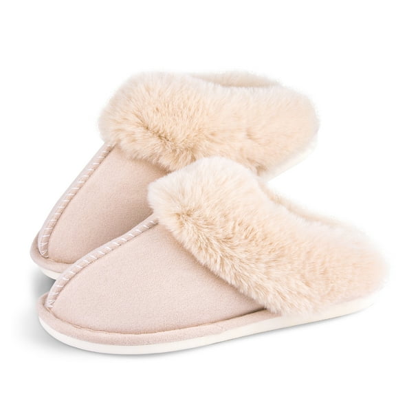WALL QMER Womens Slippers Cozy Warm Winter Slip On House Shoes Fluffy Soft Memory Foam Comfy Faux Fur Plush Anti-Skid Indoor/Outdoor