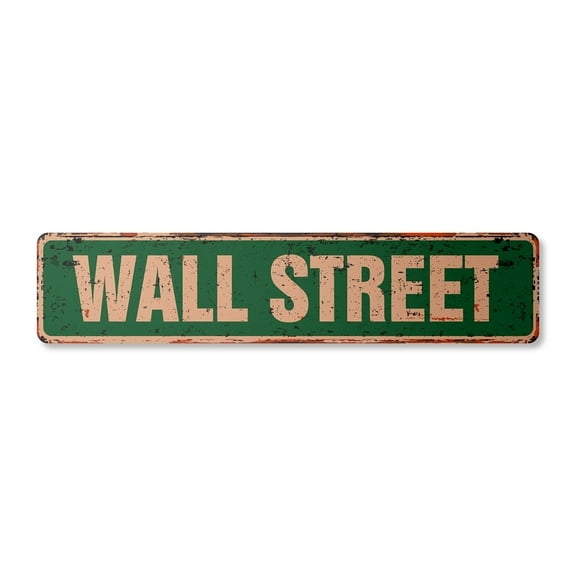 WALL Vintage Aluminum Street Sign nyse stock broker trader bonds rustic metal tin | Indoor/Outdoor | 24" Wide