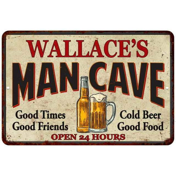 WALLACE'S Man Cave Metal Sign Wall Decor Gift 8x12 208120011267
