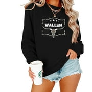 WALLEN COW Printed - Womens Sweatshirt Casual Crewneck Loose Pullover Tops Long Sleeve Graphic Fall Hoodie