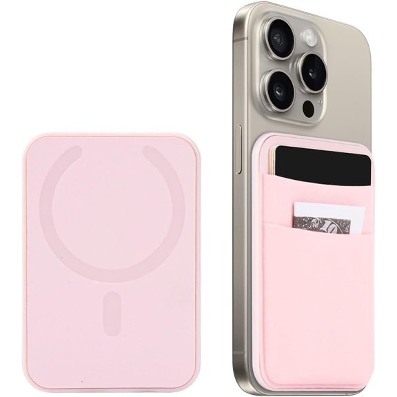 WALLFID Magsafe Wallet Compatible with iPhone 15/14/13/12 Pro/Max/Plus/Mini,RFID Credit Card Case Holds 5 Cards. (Pink)