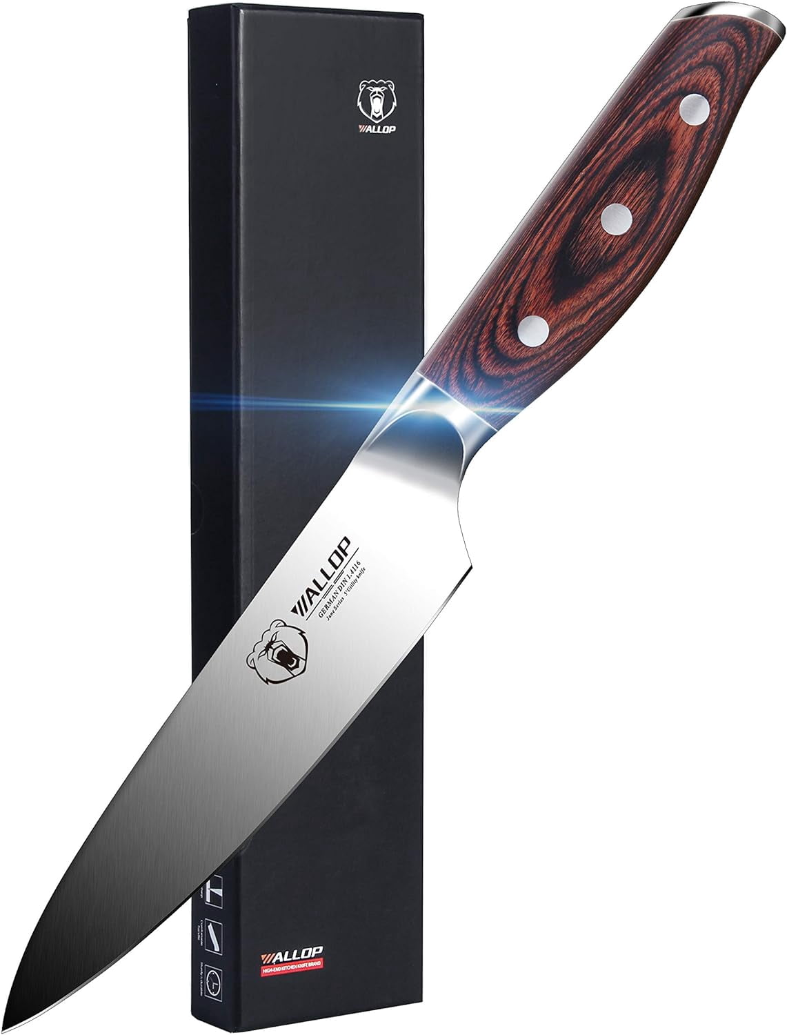 WALLOP Utility Knife - 5 inch Kitchen Utility Knife - German High Carbon Stainless Steel Full Tang Pakkawood Handle - Jane Series with Gift Box