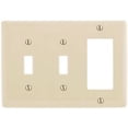 thumbnail image 1 of Bryant Electric NPJ226LA Wallplate, Nylon, Mid-Sized, 3-Gang, 2 Toggle, 1 Decorator/GFCI, Light Almond, 1 of 1