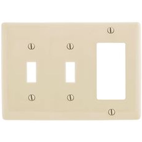 Bryant Electric NPJ226LA Wallplate, Nylon, Mid-Sized, 3-Gang, 2 Toggle, 1 Decorator/GFCI, Light Almond
