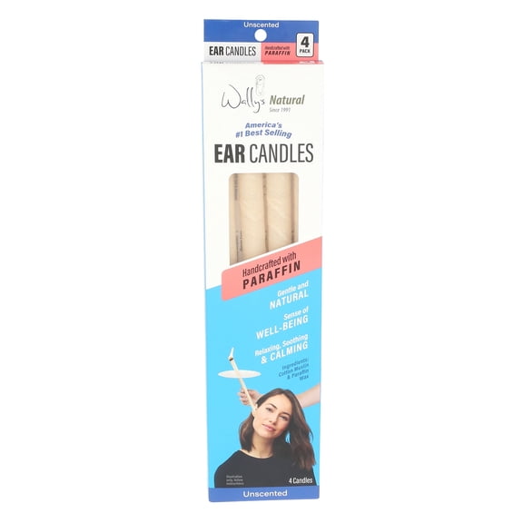 Wally's Natural Unscented Paraffin Wax Ear Candles, 4 Pack