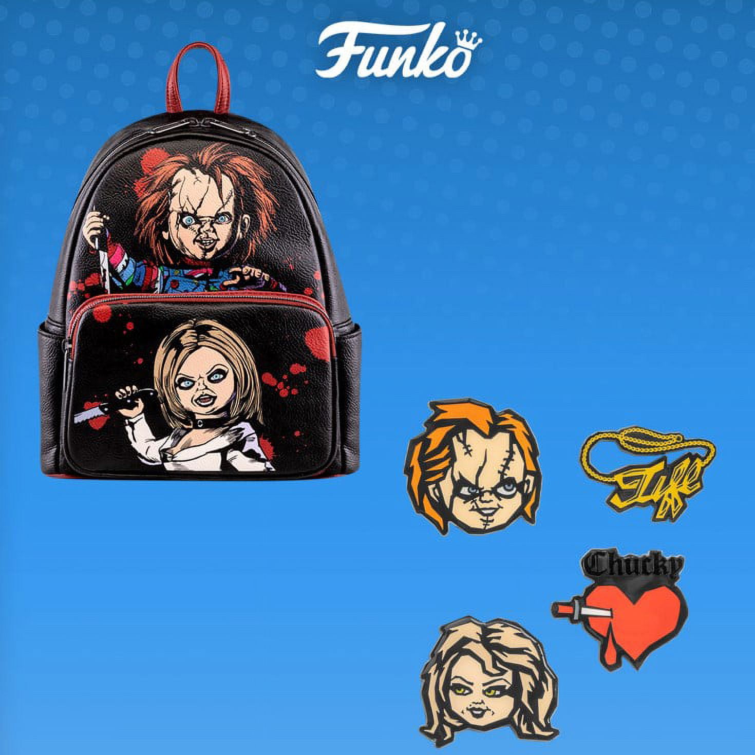 WALMART UNIVERSAL CHUCKY & BRIDE OF CHUCKY Pin & Backpack Bundle