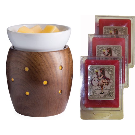 WALNUT Candle Warmer and Dish Fragrance Warmer by Candle Warmers with 3 Coutney's Candles Wax Melts