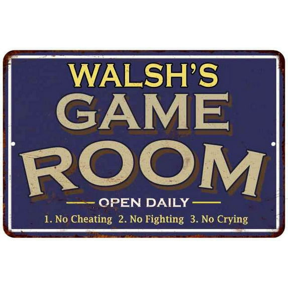 WALSH'S Blue Game Room Sign Metal Wall Decor 8x12 108120002466