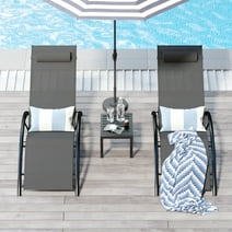 WALSPORT Aluminum Outdoor Lounge Chair,Adjustable Patio Chaise Lounge Set with End Table for Poolside,Balcony(Grey)