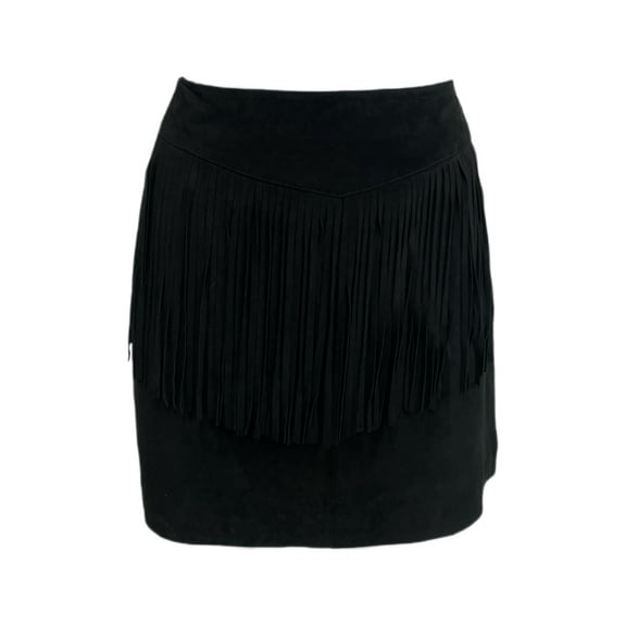 WALTER BAKER Women's Riley Fringe Mini Skirt, Black, 4
