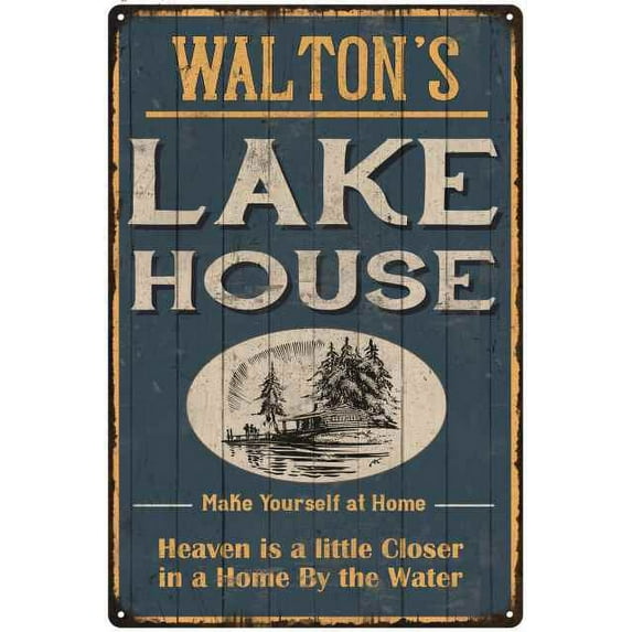 WALTON'S Lake House Blue Cabin Home Decor 8 x 12 High Gloss Metal 208120038414