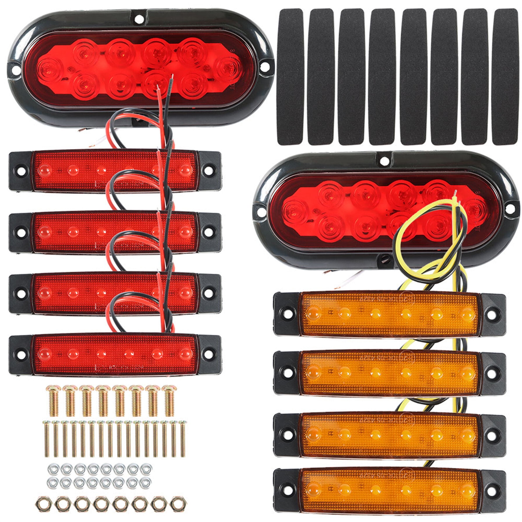 WALTYOTUR 10X LED Trailer Tail Light Kits Red Yellow Side Marker Lights