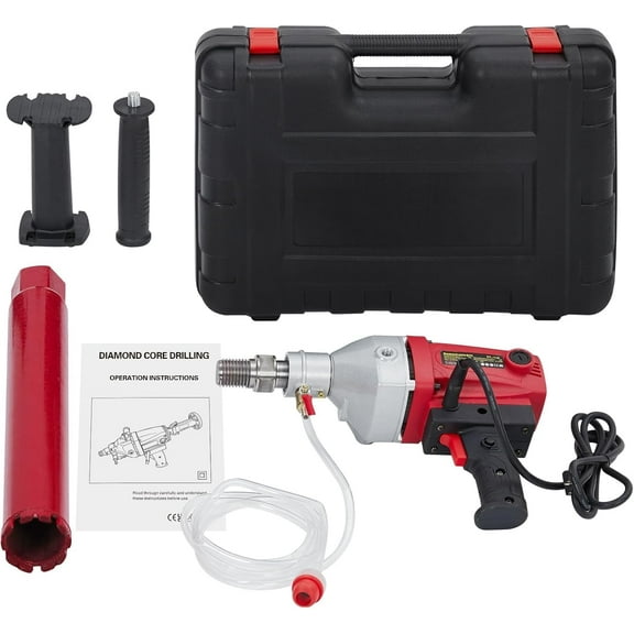 WALYWIK 1500W Dainslef Diamond Core Drill Machine, Wet & Dry Handheld Concrete Core Driller with 2" Bit, Stepless Speed 0-1880 RPM, 1 1/4" Thread, Shoulder Rest & Carry Case