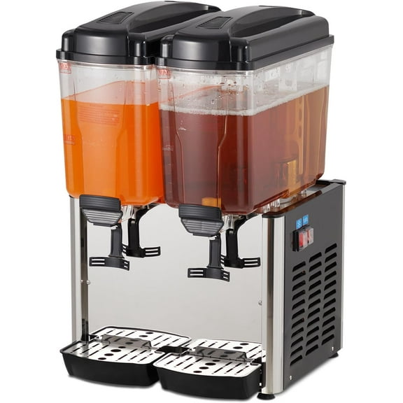 WALYWIK 18L x 2 Commercial Beverage Dispenser with Mixer, Dual 9.5 Gallon Stainless Steel Tanks, Refrigerated Thermostat Control, 250W Rapid Cooling, Ideal for Restaurants & Events