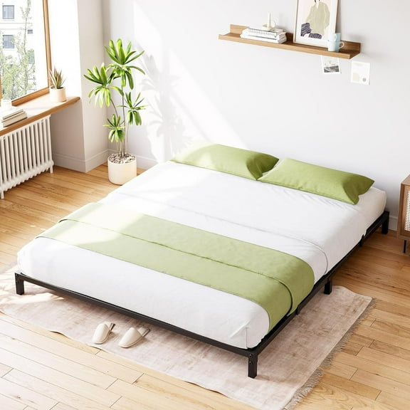 WALYWIK 6 Inch Full Bed Frame, Heavy Duty Metal Platform Bed Frame, Noise Free Full Bed Frame with Under-Bed Storage and Steel Slats Support, No Box Spring Required,Black