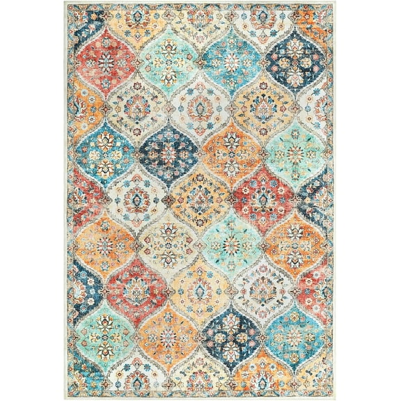 WALYWIK 8x10 Area Rug, Rugs for Living Room, Washable Rug, Vintage Rugs for Entryway, Traditional Floor Cover, Kitchen Distressed Non Slip Mat, Print Rug for Bedroom Dining Room, Orange