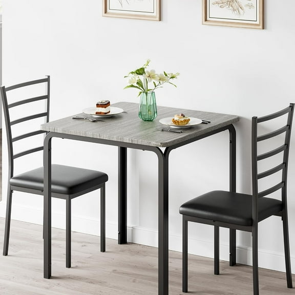 WALYWIK Dining Table for 2, Small Table and Chairs Set of 2, Dinette Set for 2, Square Dinner Table Set, 3 Piece Kitchen & Dining Room Sets for Small Space (Grey, Dining Table with 2 Chairs)