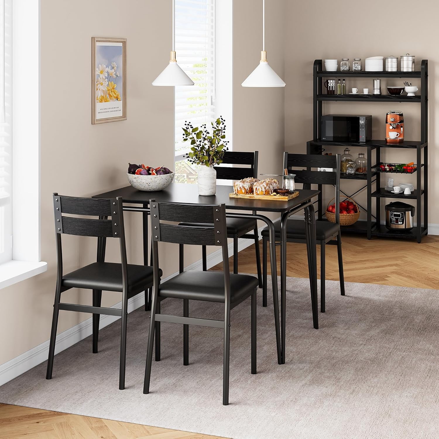 Picture of WALYWIK Dining Table Set for 4, Farmhouse Kitchen Table and Chairs, 5 ...