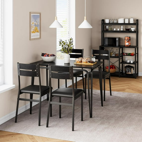 WALYWIK Dining Table Set for 4, Farmhouse Kitchen Table and Chairs, 5 Piece Kitchen Dining Room Table Set,Wood Modern Rectangle Dinner Table With Upholstered Seat,Industrial Dinette Furniture Design