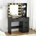 thumbnail image 1 of WALYWIK GlowSol Makeup Vanity Desk with Lights, Vanity Desk with Mirror & Lights, Vanity Table with Charging Station, 4 Drawers, 3 Lighting Colors,3-Tier Open Storage Shelves, Black, 1 of 6